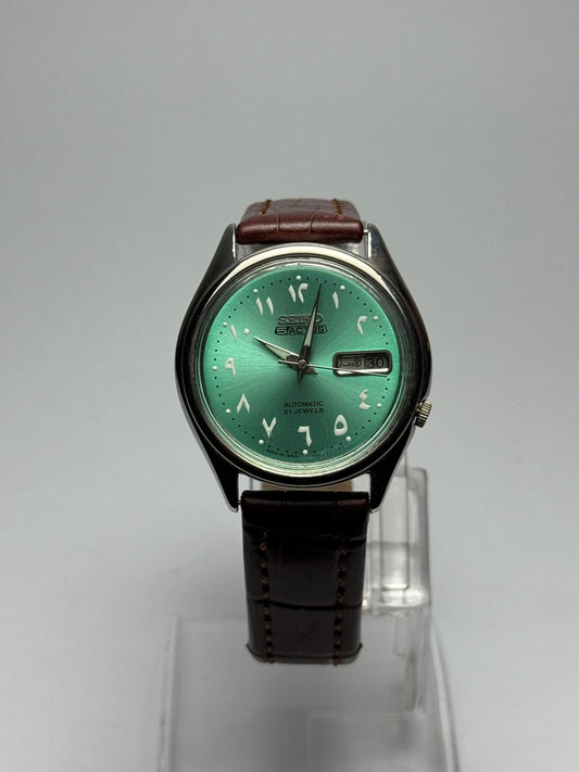 Seiko 5 Actus | Green Arabic Dial | 21 Jewels Automatic | Brown Leather Strap | Day-Date