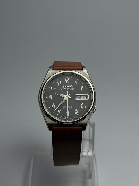 Seiko 5 Actus | Arabic Numerals | Black Dial | Brown Strap | Automatic