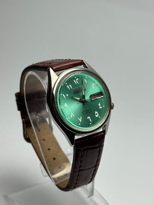 Seiko 5 Actus | Green Arabic Dial | 21 Jewels Automatic | Brown Leather Strap | Day-Date