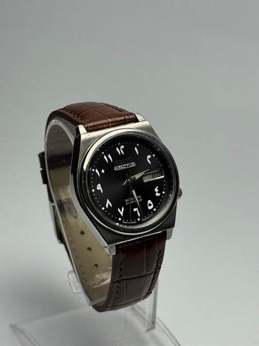 Seiko 5 Actus | Arabic Numerals | Black Dial | Crocodile Brown Strap | Automatic