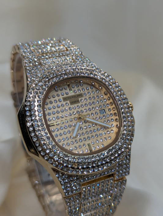 Golden Iced-Out Luxury Watch