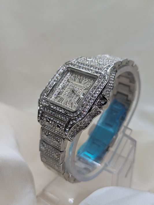 Iced-Out Silver Royal Watch