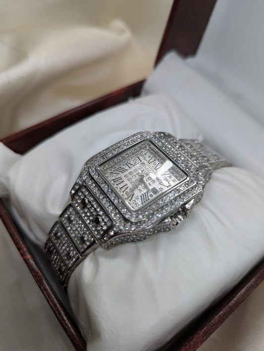 Iced-Out Silver Royal Watch