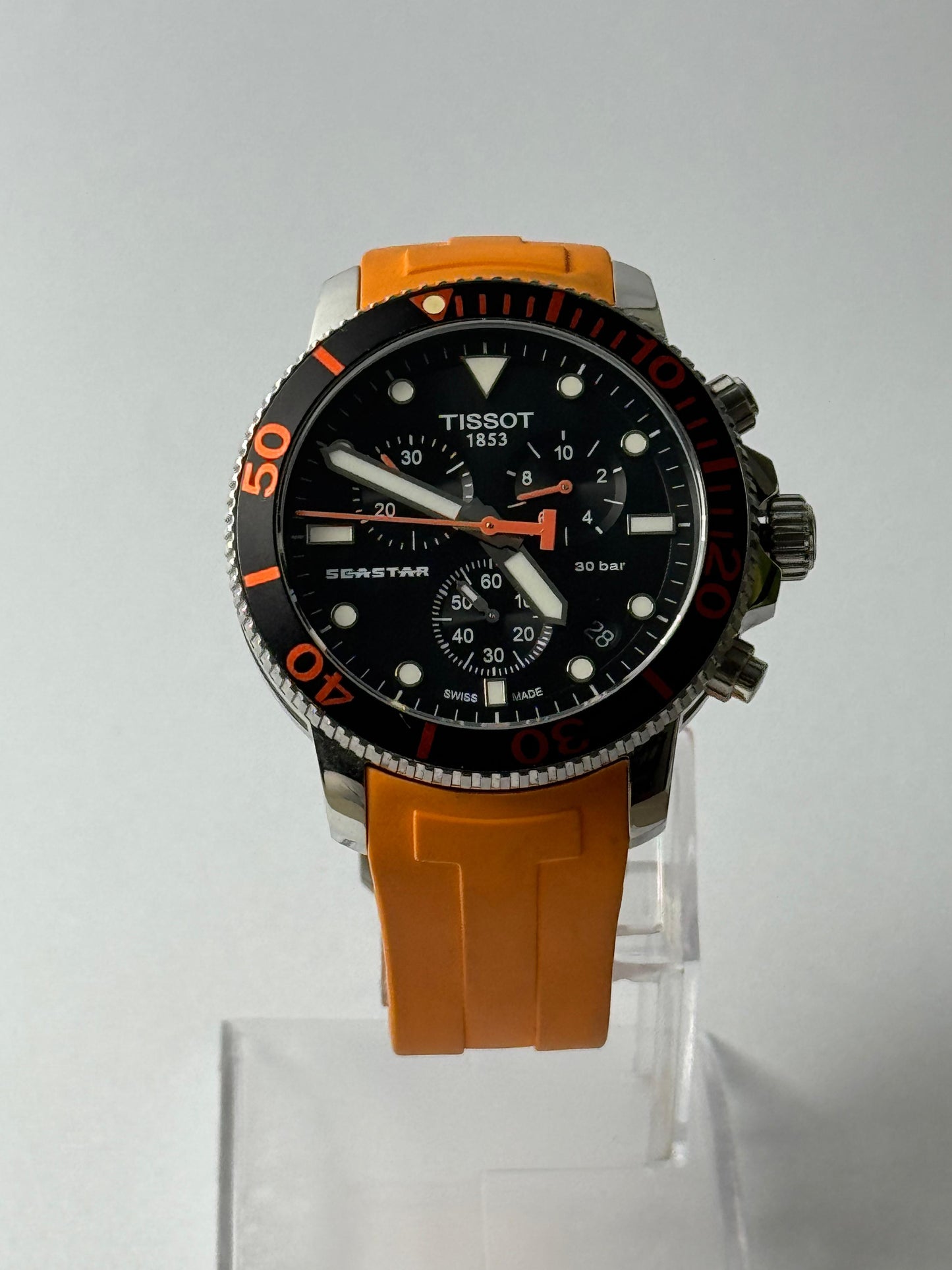 Refurbished Tissot Seastar 1000 Chronograph – Swiss Made | 30 BAR | Orange Strap